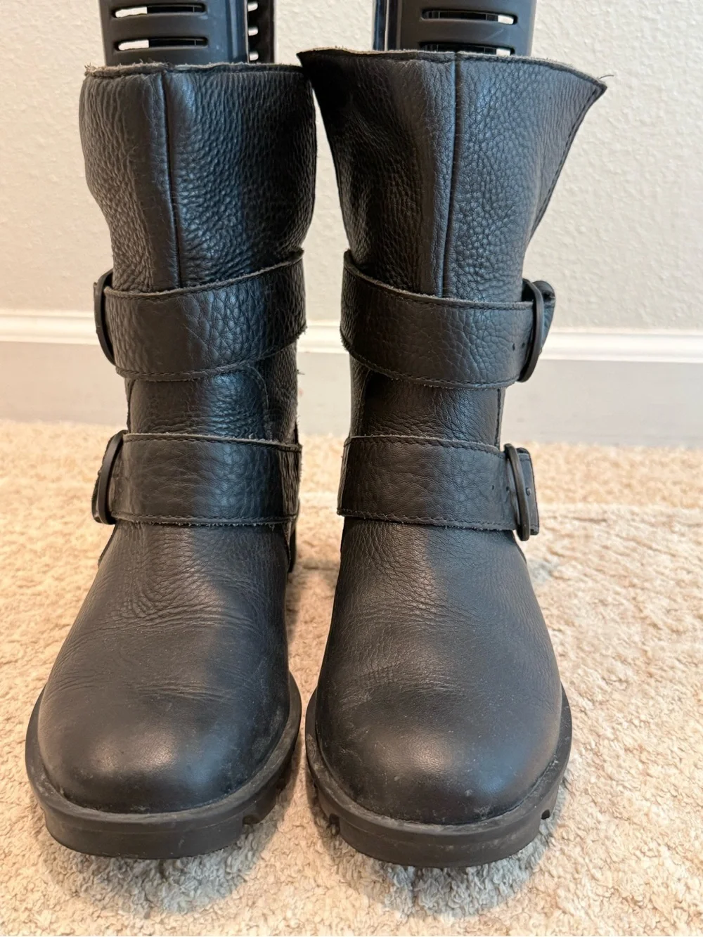SOREL Phoenix Ankle Moto Boots Black Waterproof Leather Mid-Calf – Size 5